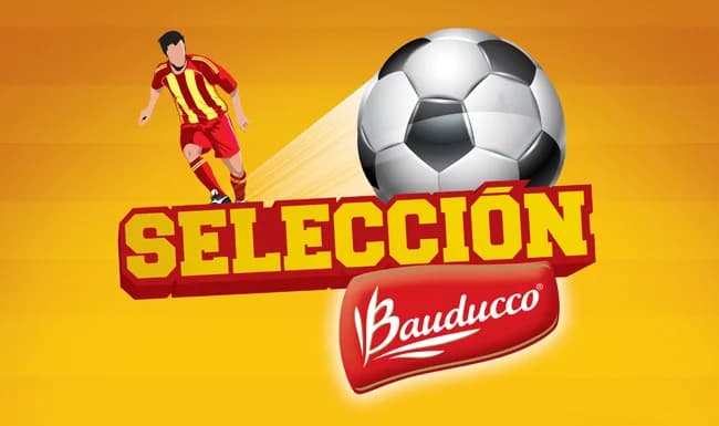Key visual da ação Selección Bauducco, com bola de futebol, para os varejos da América Latina