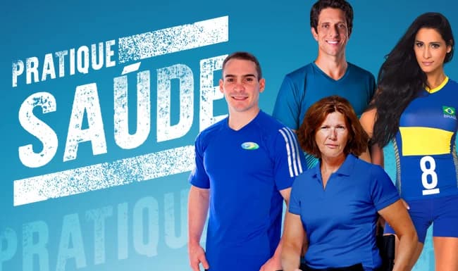 Peça da ação interna Pratique Saúde, da Sanofi, com colaboradores em trajes esportivos